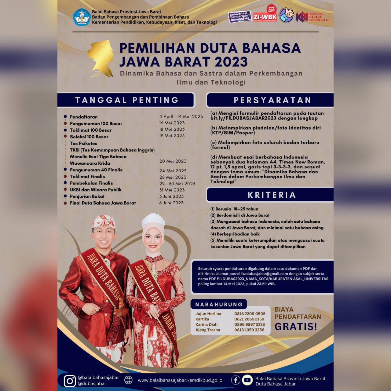 Balai Bahasa Provinsi Jawa Barat Gelar Pemilihan Duta Bahasa Jawa Barat Tahun 2023